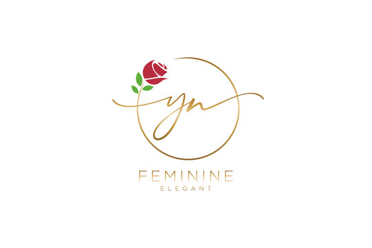 initial YN Feminine logo beauty monogram and elegant logo design, handwriting logo of initial signature, wedding, fashion, floral and botanical with creative template.