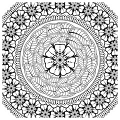 Mehndi flower for henna, mehndi, tattoo, decoration. decorative ornament in ethnic oriental style. doodle ornament. coloring book page.