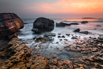 rocks on the coast at sunrise