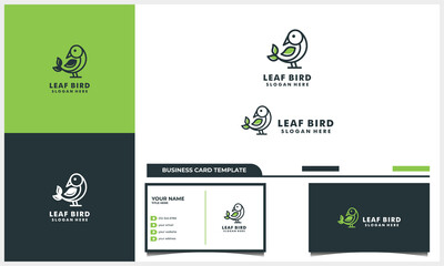 line art bird with nature leaf logo concept and business card template