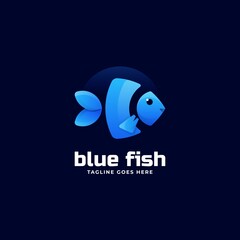 Vector Logo Illustration Blue Fish Gradient Colorful Style.