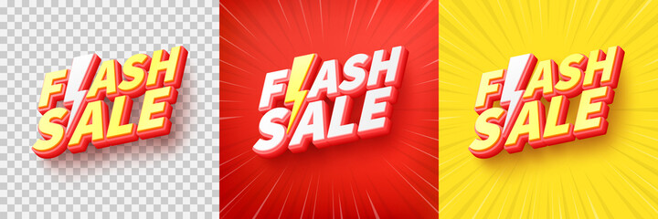 Flash Sale Shopping Poster or banner with Flash icon and text on transparent,red and yellow background.Flash Sales banner template design for social media and website.Special Offer Flash Sale campaign