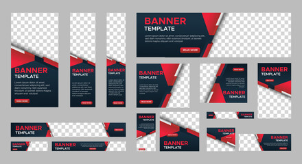 Set of creative web banners of standard size with a place for photos. Vertical, horizontal and square template. Vector illustration EPS 10
