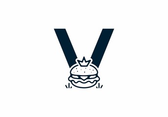 Merger shape of V initial letter with burger and crown