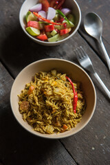 Food photography vegetable pulao background. Close up, selective focus.