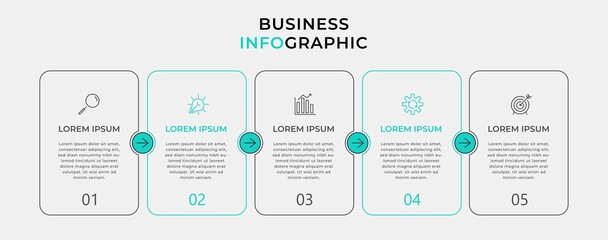 Vector Infographic design business template with icons and 5 options or steps. Can be used for process diagram, presentations, workflow layout, banner, flow chart, info graph