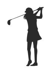 ゴルフのイラスト。女性がスイングしてるシルエット。