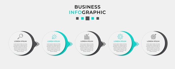 Vector Infographic design business template with icons and 5 options or steps. Can be used for process diagram, presentations, workflow layout, banner, flow chart, info graph