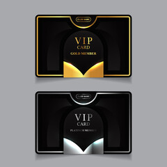 Vector VIP golden and platinum business card. Black geometric pattern background with premium design. Luxury and elegant graphic template layout for vip member