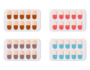 Vector illustration set of pill medicine in the package, suitable for advertising medicinal products