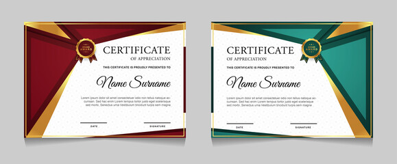 Set of certificate of achievement border design templates with elements of  luxury gold badges and modern line patterns. vector graphic print layout can use For award, appreciation, education