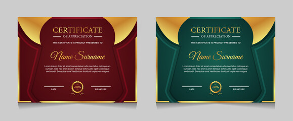 Set of certificate of achievement border design templates with elements of  luxury gold badges and modern line patterns. vector graphic print layout can use For award, appreciation, education