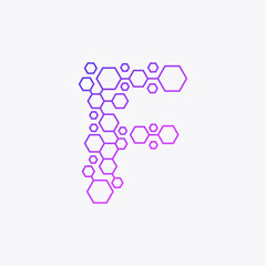 The unique and abstract letter F, which is made from an arrangement of connected hexagons. Looks very technological and futuristic. It is suitable for use as a technology company logo.