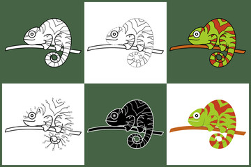 Set of cartoon CHAMELEON in 6 styles