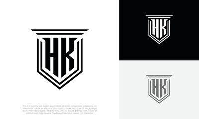 Initials HK logo design. Luxury shield letter logo design.