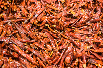 Dried red chilli in a supermarket in Thailand