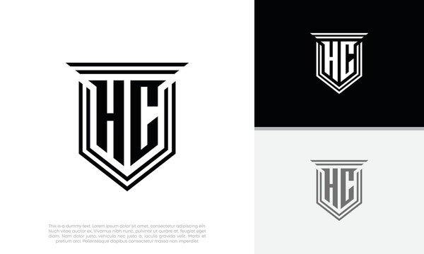 Initials HC logo design. Luxury shield letter logo design.
