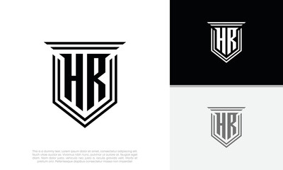 Initials HR logo design. Luxury shield letter logo design.