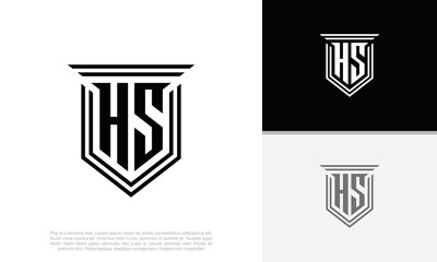 Initials HS logo design. Luxury shield letter logo design.