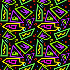 Multicolor seamless pattern with abstract shapes. geometric art print, memphis style design, vector illustration