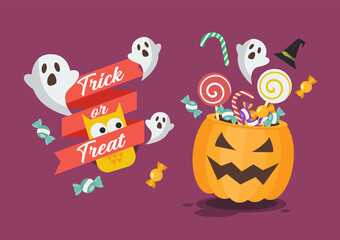 Trick or Treat Poster with Halloween pumpkin basket