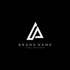 Initial letter A and P, AP triangle logo, monogram line art style design template. Black background.