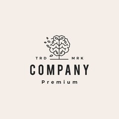 brain tree branch leaf idea think smart natural hipster vintage logo vector icon illustration
