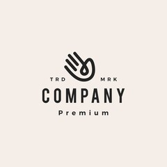 hand water drop wash clean blood oil care hipster vintage logo vector icon illustration