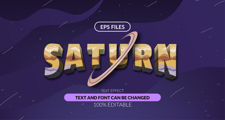 3d Saturn with ring solar system astrology editable text effect. eps vector file. planet space cosmic