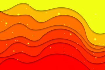 Orange paper cut background. Vector hot illustration with waves.