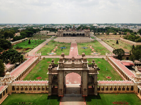 Aerial View of Mysore Palace Entrance Gate in Karnataka, India