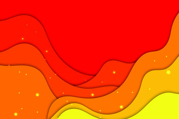 Orange paper cut background. Vector hot illustration with waves.