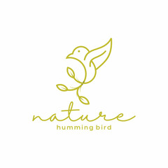 Green Bird branch and Leaf Line Outline Minimal Logo Design