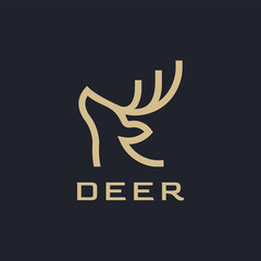 Buck stag deer elk antler head hunting line outline logo design
