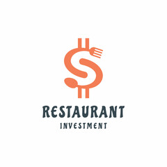 Letter S dollar with spoon and fork restaurant investment logo design illustration