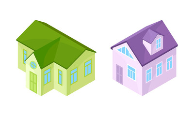 Detached House or Residence as Free-standing Building Isometric Vector Set