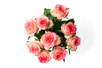 Bouquet of pink roses isolated on white background.