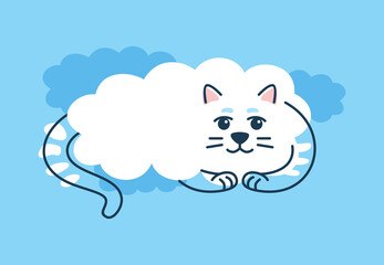 A cat in the shape of a cloud. Cute pet on a blue background. Flat vector illustration.