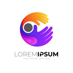 People care logo and hand circle design combination