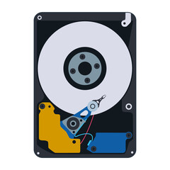 The hard drive. A storage device based on the principle of magnetic recording, designed for storing data, files and programs. Vector illustration isolated on a white background for design and web. - obrazy, fototapety, plakaty
