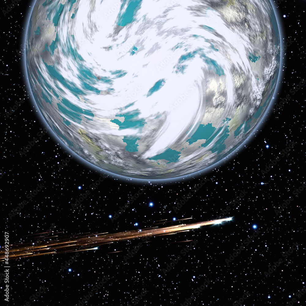 Wall mural comet over the earth. meteor rain. the elements of this image furnished by nasa.