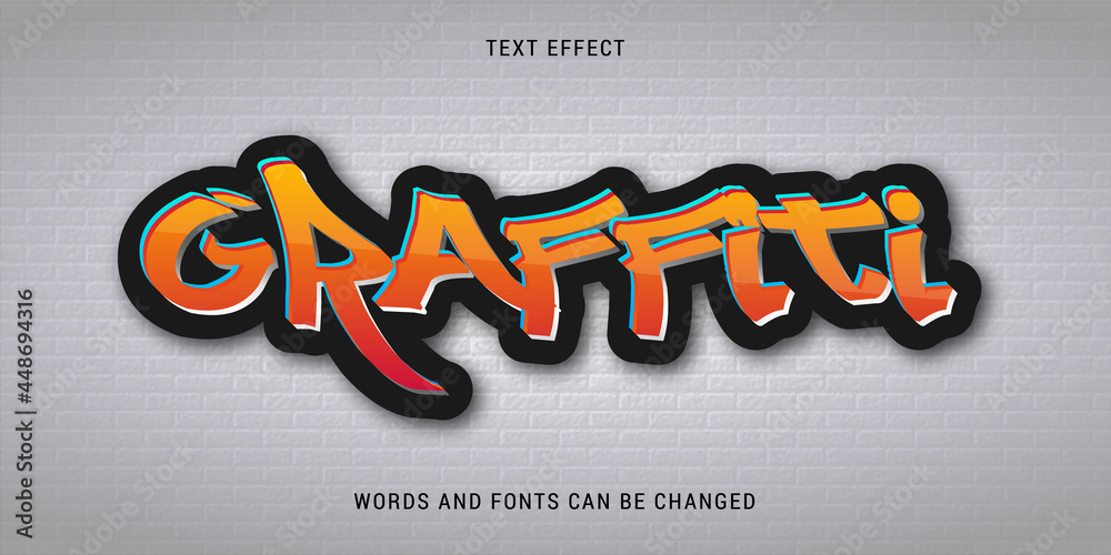 Wall mural graffiti text effect 100% editable vector image