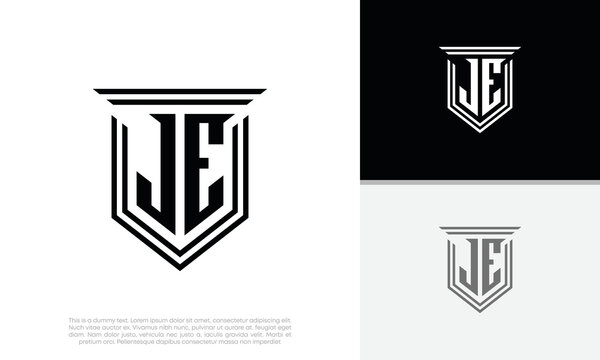 Initials JE logo design. Luxury shield letter logo design.