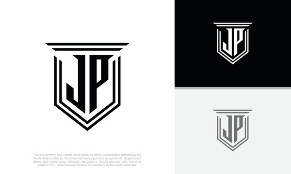 Initials JP logo design. Luxury shield letter logo design.