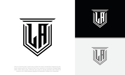 Initials LA logo design. Luxury shield letter logo design.