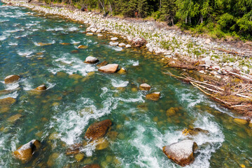 Forest and river natural scenery in Hemu Village,Xinjiang,China.