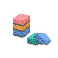 Washcloths, sponges for washing dishes. Household items for cleaning and washing. Trendy Vector illustrations. Flat style. Isolated on white background