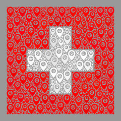 Mosaic pointer Swiss flag constructed of navigate items. Vector mosaic rectangle Swiss flag constructed for cartography applications. Swiss flag collage is constructed from randomized cursor parts.