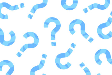 Abstract bright blue question mark on white background. NOT seamless pattern. concept of  Q and A, FAQ, Questionnaire, Curiosity. Flat vector illustration.  
