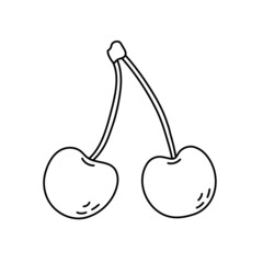 Cherry fruit. Berry sketch. Black line icon. Vector illustration for coloring book